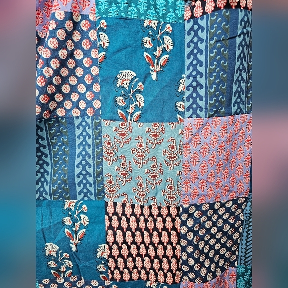 BOTEH Cedella Low-Back 100% Cotton Midi Dress, Patchwork Aquamarine Motif, Sz 4 - Picture 13 of 16